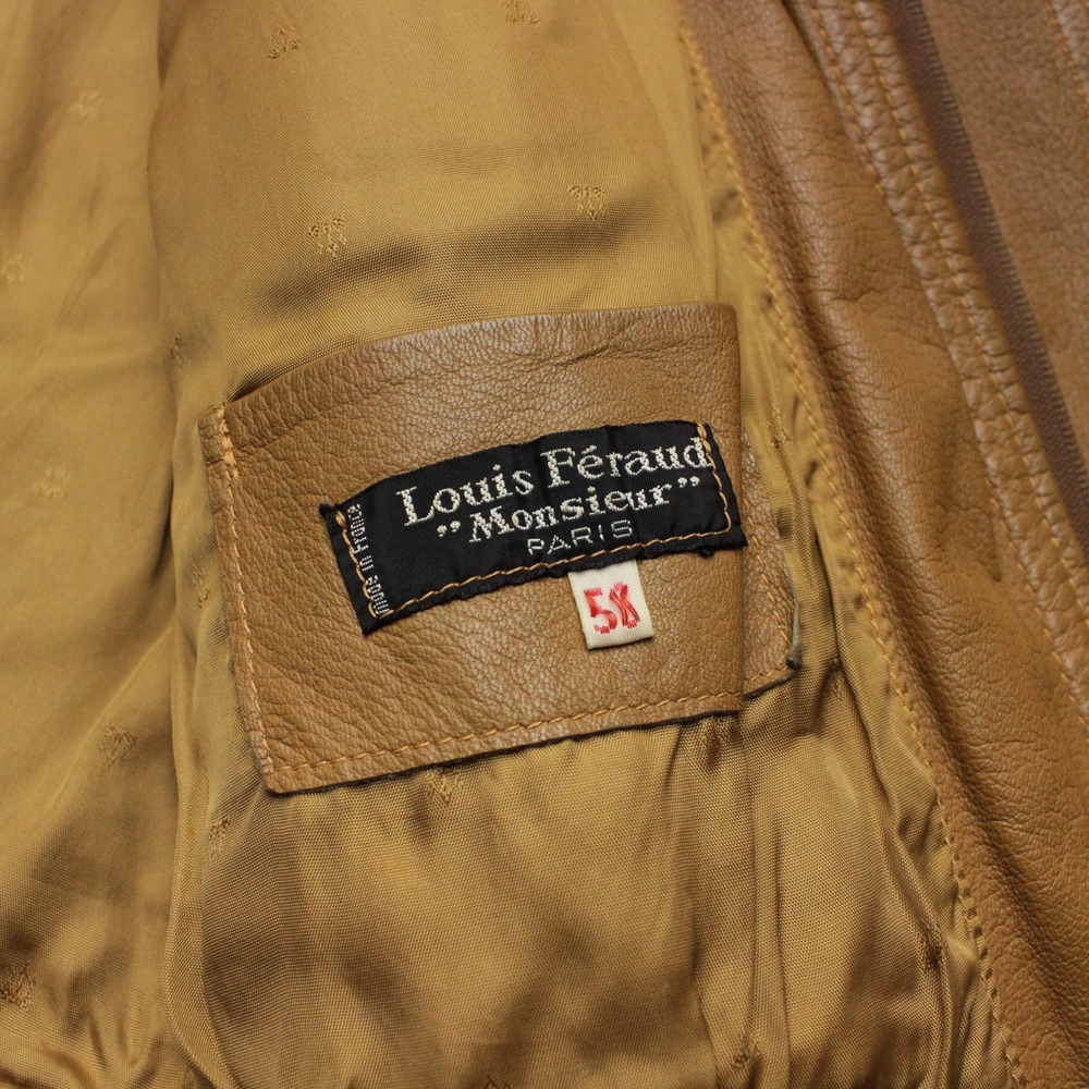 Vintage Louis Feraud Monsieur Jacket Mens 50 Brown Leather Western Blouson Zip - Picture 3 of 8